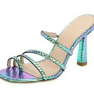 NEW-Size 36.5EU Womens Carvela Metallic Stiletto Heel Sandals TurquoiseSnakeskin